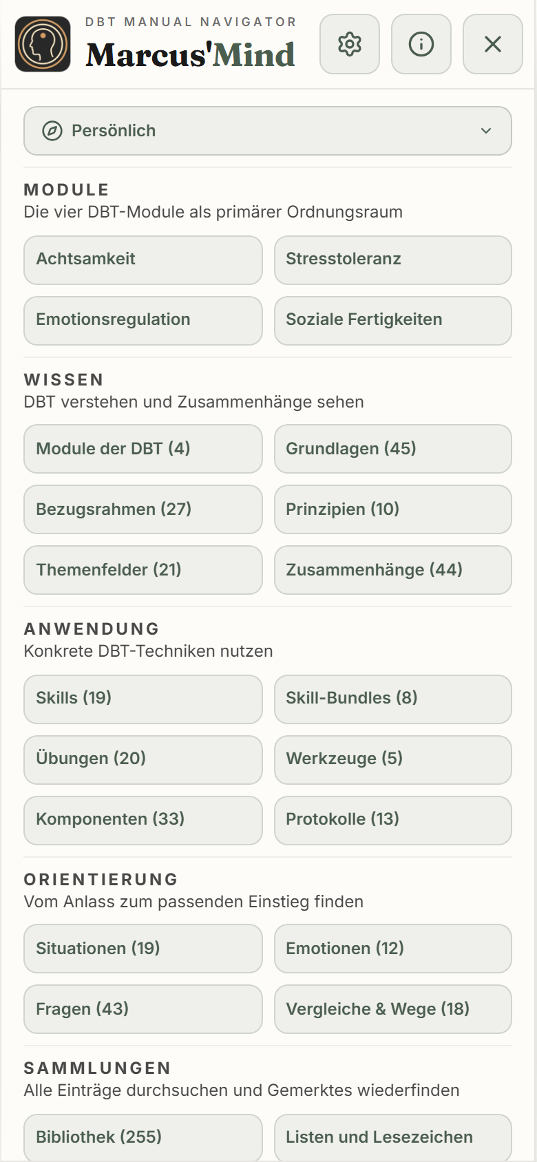 Marcus’Mind: Dich in der Oberfläche zurechtfinden