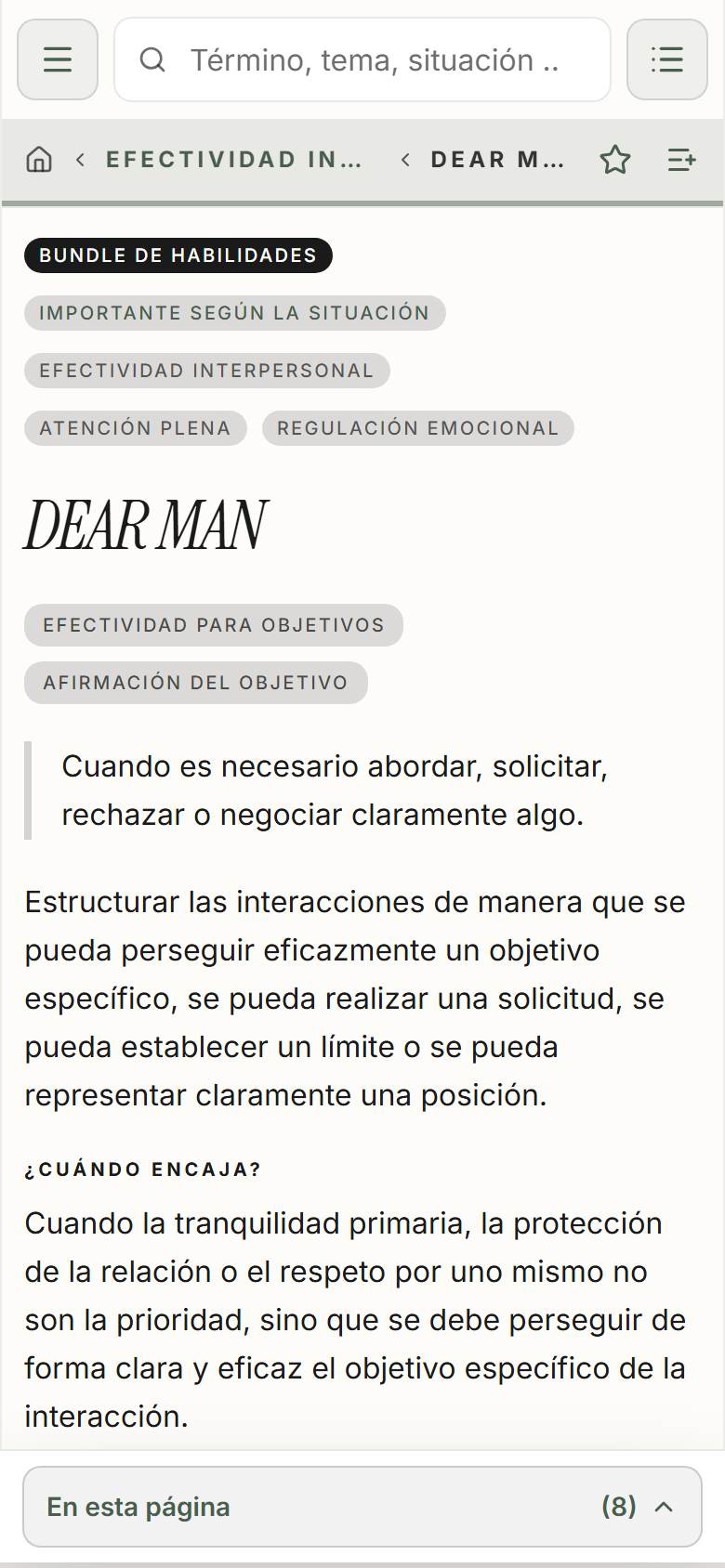 La página de contenido DEAR MAN en Marcus’Mind
